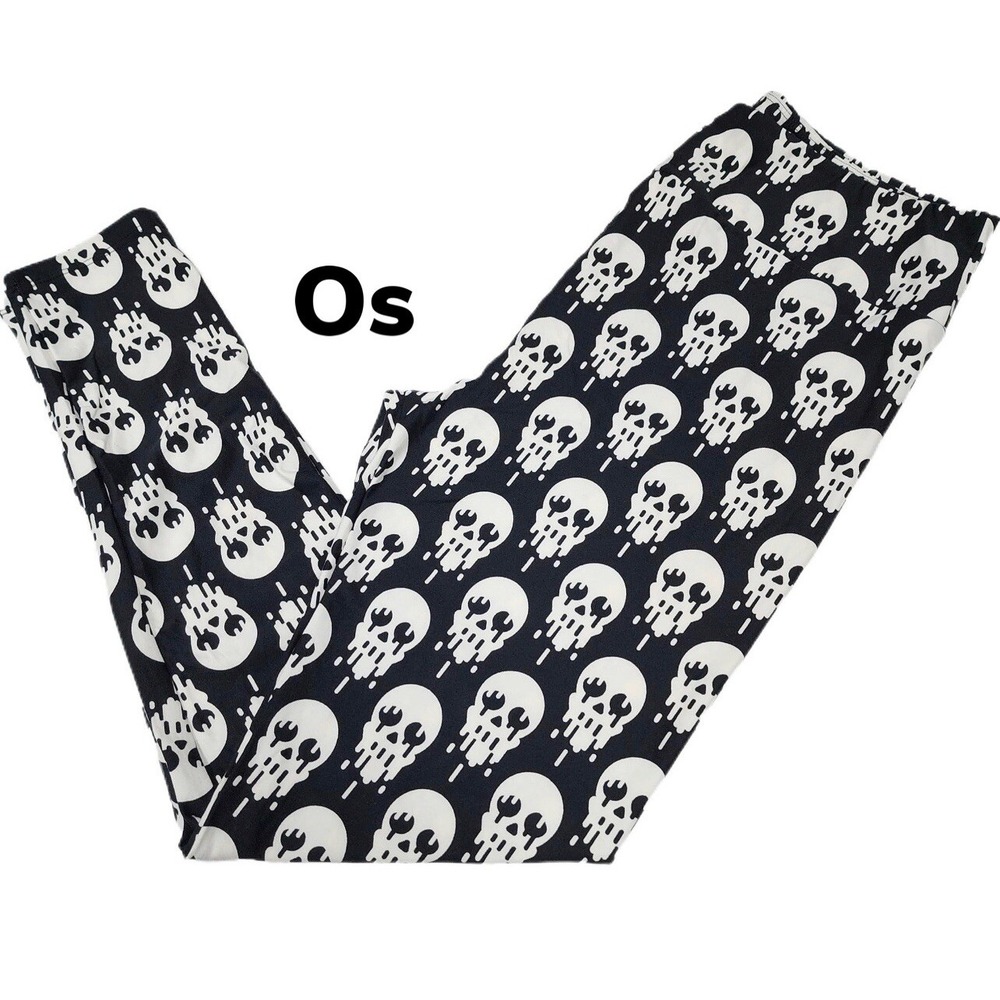 Os LuLaRoe Leggings Halloween Black White Scream Skulls Fits 2/10
